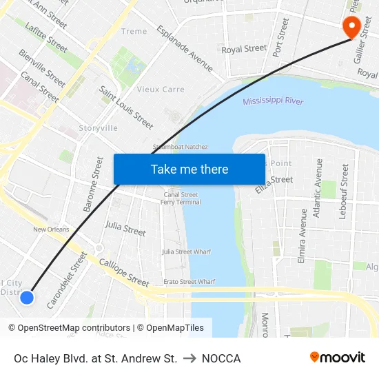 Oc Haley Blvd. at St. Andrew St. to NOCCA map