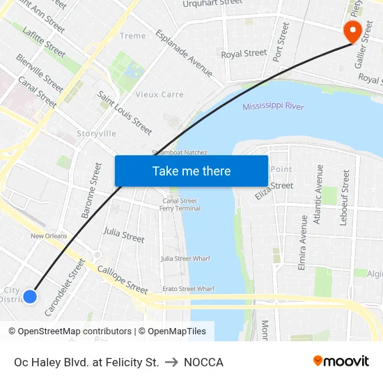 Oc Haley Blvd. at Felicity St. to NOCCA map