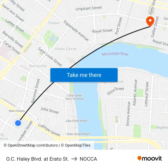 O.C. Haley Blvd. at Erato St. to NOCCA map