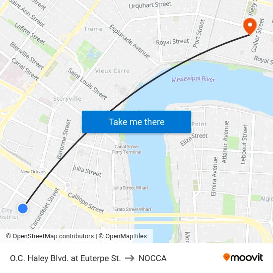 O.C. Haley Blvd. at Euterpe St. to NOCCA map