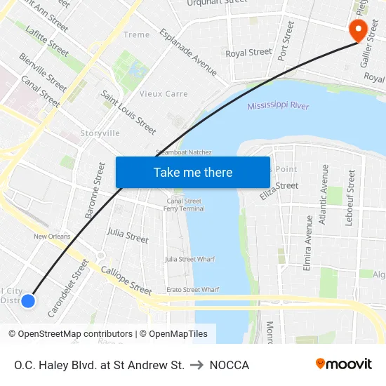 O.C. Haley Blvd. at St Andrew St. to NOCCA map