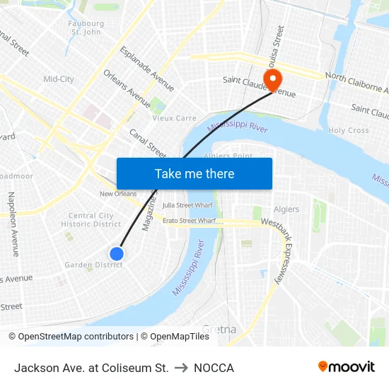Jackson Ave. at Coliseum St. to NOCCA map
