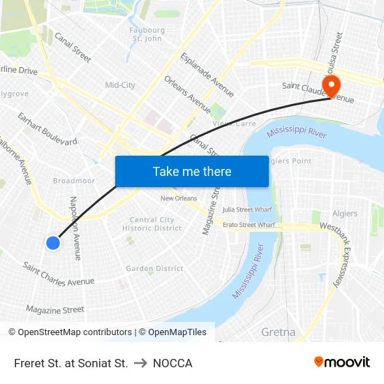 Freret St. at Soniat St. to NOCCA map