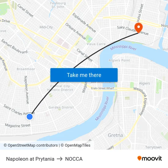 Napoleon at Prytania to NOCCA map