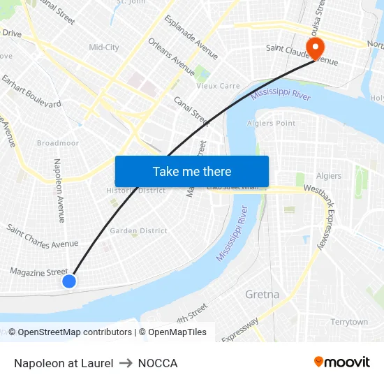 Napoleon at Laurel to NOCCA map