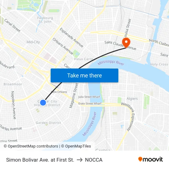 Simon Bolivar Ave. at First St. to NOCCA map