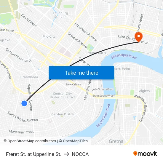 Freret St. at Upperline St. to NOCCA map
