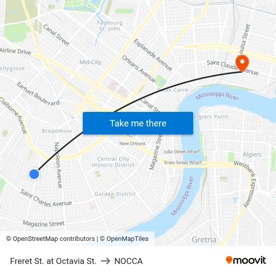 Freret St. at Octavia St. to NOCCA map