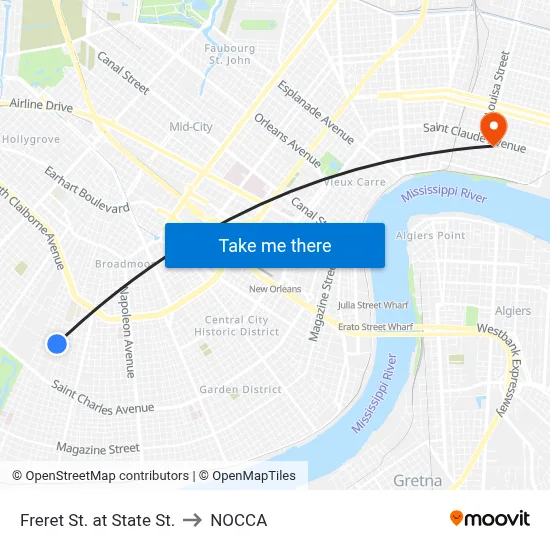 Freret St. at State St. to NOCCA map