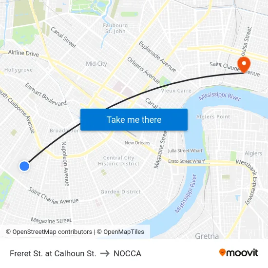 Freret St. at Calhoun St. to NOCCA map