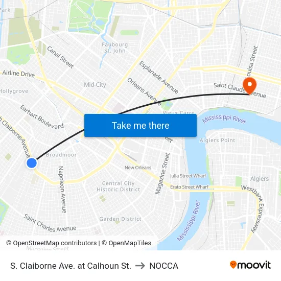 S. Claiborne Ave. at Calhoun St. to NOCCA map