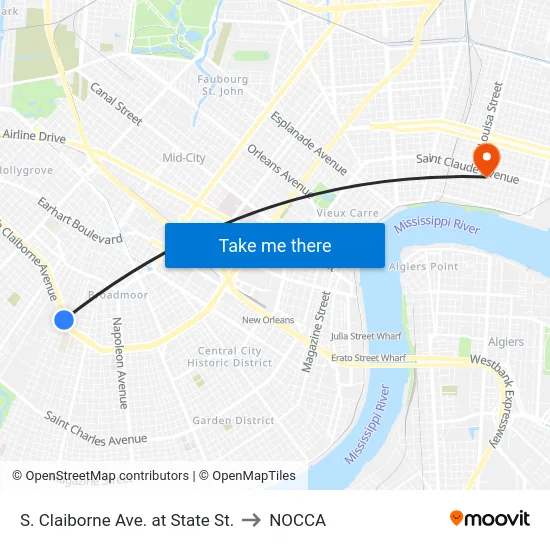 S. Claiborne Ave. at State St. to NOCCA map