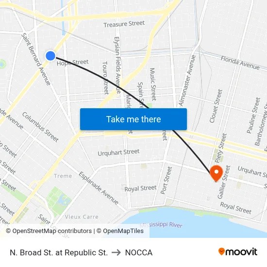 N. Broad St. at Republic St. to NOCCA map