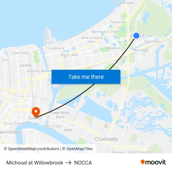Michoud at Willowbrook to NOCCA map