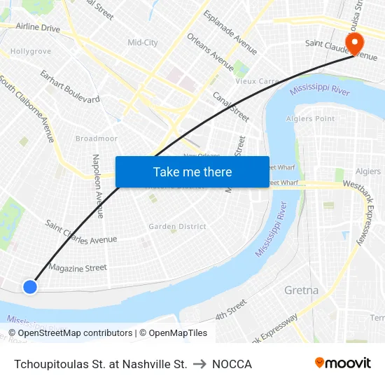 Tchoupitoulas St. at Nashville St. to NOCCA map
