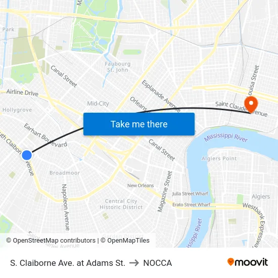 S. Claiborne Ave. at Adams St. to NOCCA map