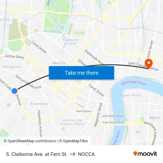 S. Claiborne Ave. at Fern St. to NOCCA map