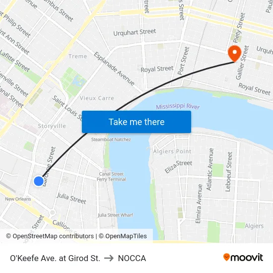 O'Keefe Ave. at Girod St. to NOCCA map