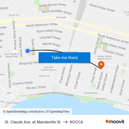 St. Claude Ave. at Mandeville St. to NOCCA map