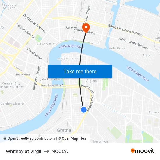 Whitney at Virgil to NOCCA map