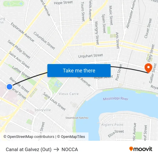 Canal at Galvez (Out) to NOCCA map