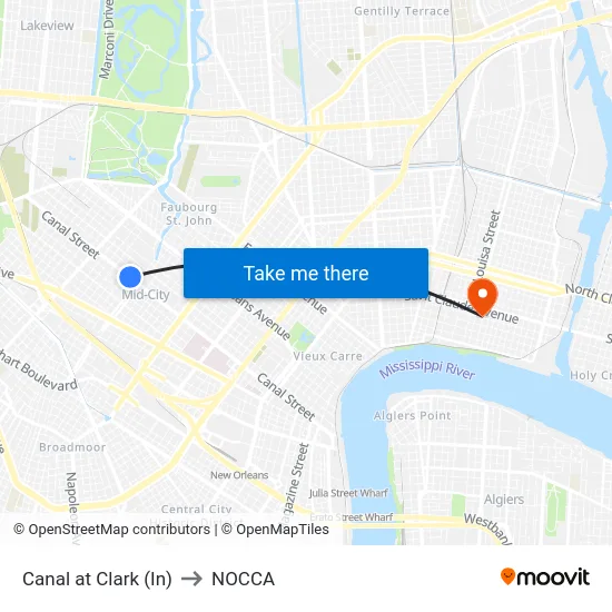 Canal at Clark (In) to NOCCA map