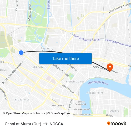 Canal at Murat (Out) to NOCCA map