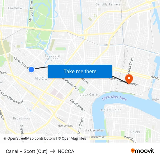 Canal + Scott (Out) to NOCCA map