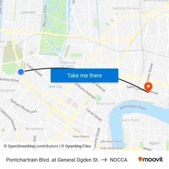 Pontchartrain Blvd. at General Ogden St. to NOCCA map