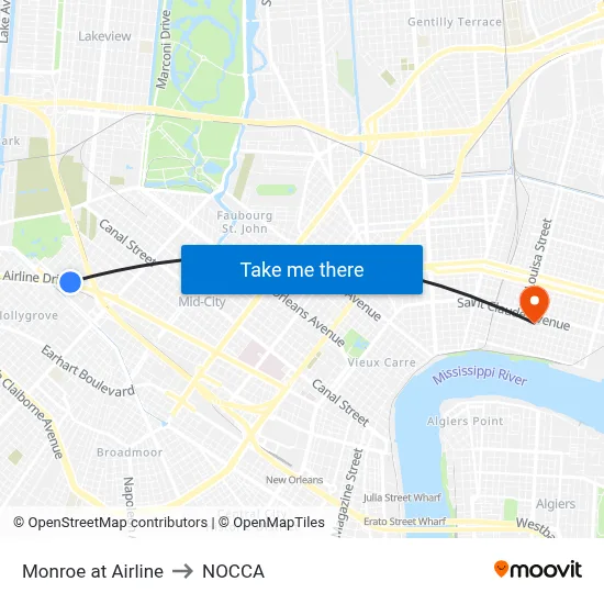 Monroe at Airline to NOCCA map