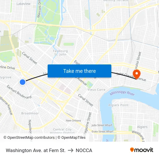 Washington Ave. at Fern St. to NOCCA map