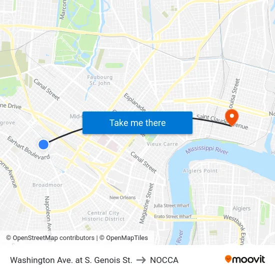 Washington Ave. at S. Genois St. to NOCCA map