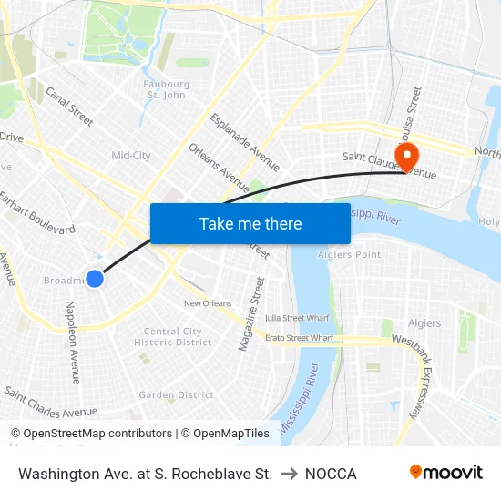 Washington Ave. at S. Rocheblave St. to NOCCA map