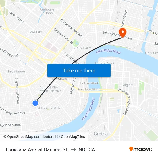 Louisiana Ave. at Danneel St. to NOCCA map