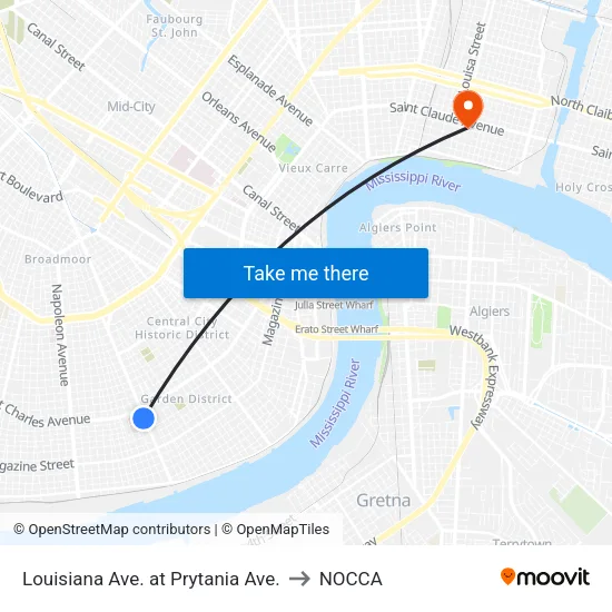 Louisiana Ave. at Prytania Ave. to NOCCA map