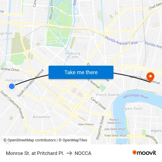 Monroe St. at Pritchard Pl. to NOCCA map