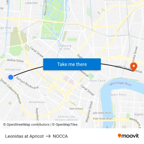 Leonidas at Apricot to NOCCA map