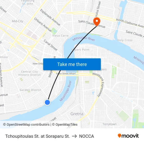 Tchoupitoulas St. at Soraparu St. to NOCCA map