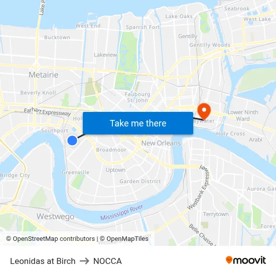 Leonidas at Birch to NOCCA map