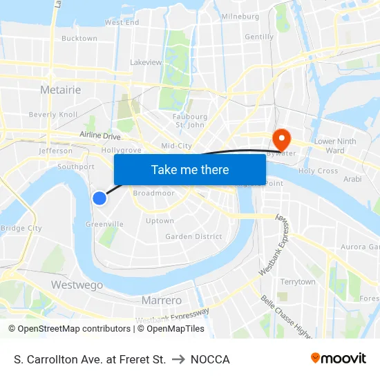 S. Carrollton Ave. at Freret St. to NOCCA map