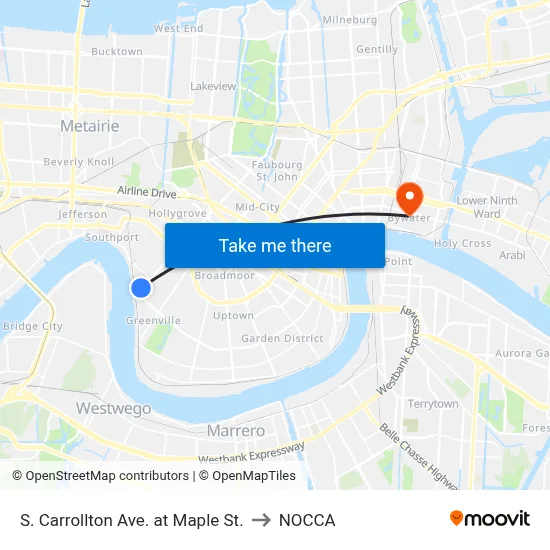 S. Carrollton Ave. at Maple St. to NOCCA map