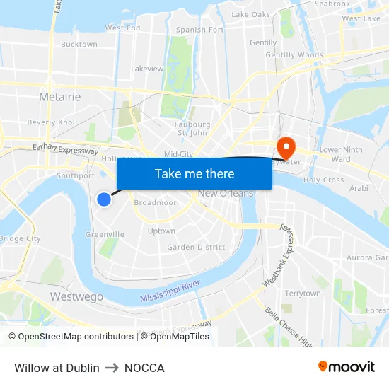 Willow at Dublin to NOCCA map