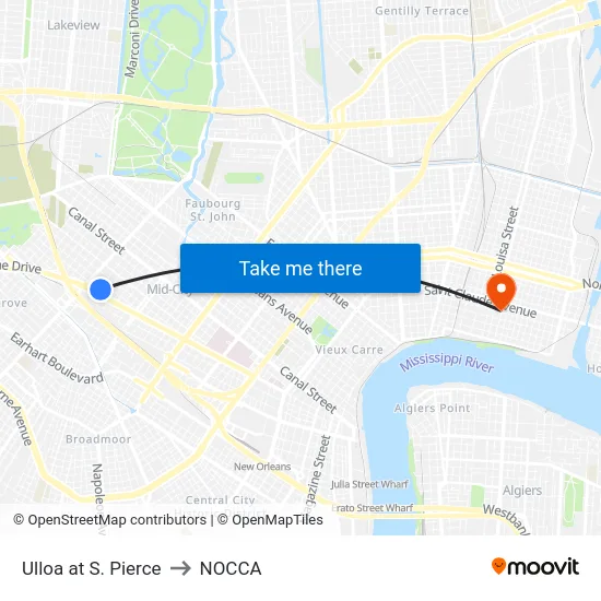 Ulloa at S. Pierce to NOCCA map