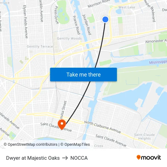 Dwyer at Majestic Oaks to NOCCA map