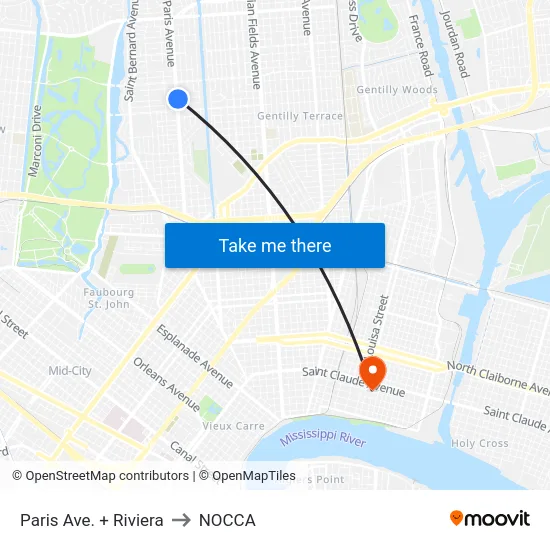 Paris Ave. + Riviera to NOCCA map