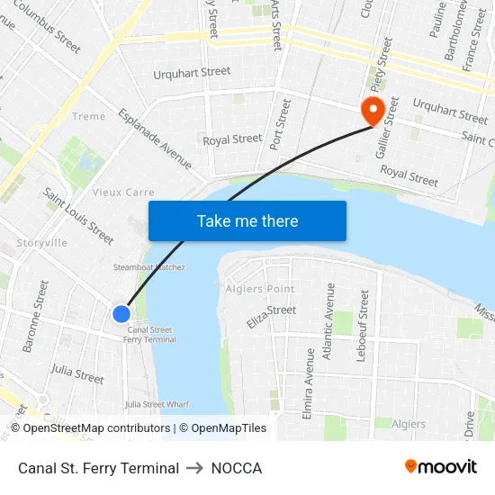 Canal St. Ferry Terminal to NOCCA map