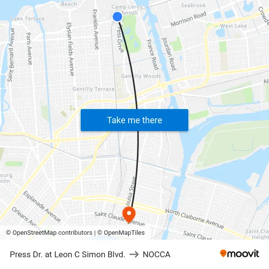 Press Dr. at Leon C Simon Blvd. to NOCCA map