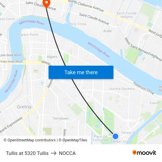 Tullis at 5320 Tullis to NOCCA map
