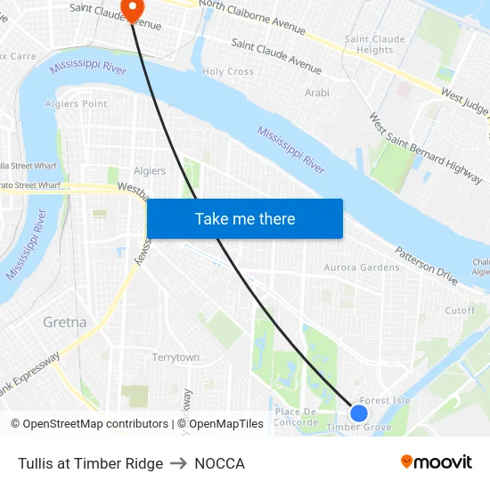 Tullis at Timber Ridge to NOCCA map