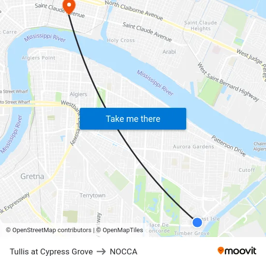 Tullis at Cypress Grove to NOCCA map